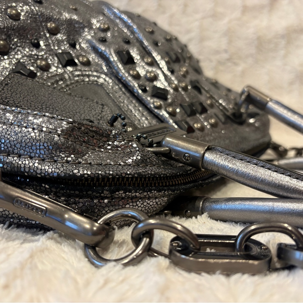 Vintage Coach 🩶Limited Edition Kristin Gray Metallic Silver Studded Handbag RARE - Picture 12 of 16